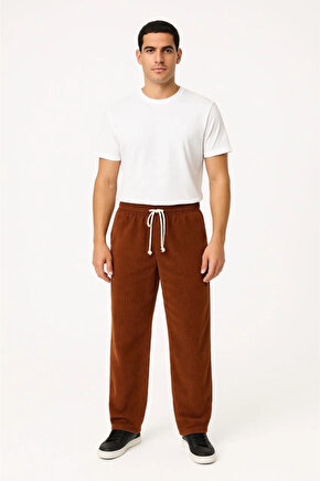 MDB Erkek Fitilli Kadife Cepli Buggy Pantolon Oversize Rahat Kalıp Kahverengi
