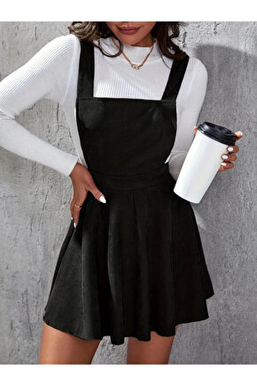 Kadın Askılı Sırttan çapraz Detaylı Kısa Kiloş Kadife Mini Elbise
