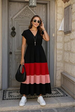 Kadın Kısa Kollu Kruvaze Yakalı çok Renkli Aerobin Elbise