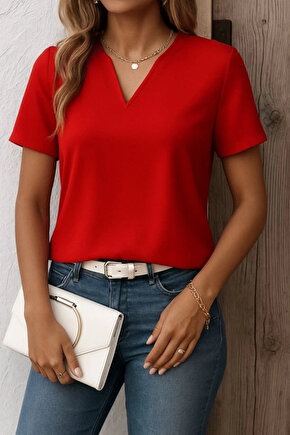 Kadın Kısa Kollu V Yakalı Ithal Krep Elbise