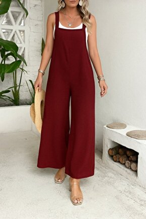 Kadın Askılı Yandan Fermuarlı Geniş Paçalı Valencia Tulum