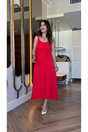 MDB Kadın Askılı Yuvarlak Yakalı Viskon Elbise