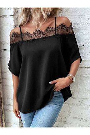 Kadın Askılı Dantel Janjan Krep Bluz