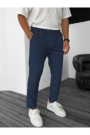Erkek Belden Düğmeli Cepli Dokuma Pantolon
