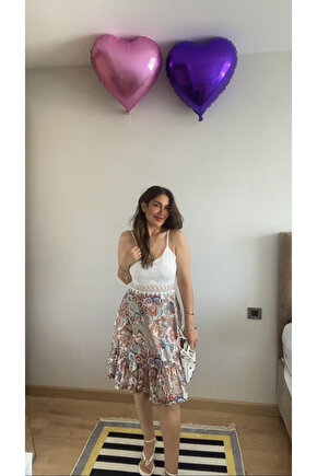 Kadın Askılı V Yakalı üst Dantel Alt Süprem Mini Elbise