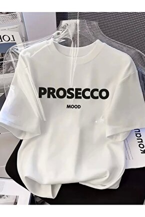 201 Penye Compack Baskılı Oversize Kısa Kol Bisiklet Yaka T-shirt - Beyaz