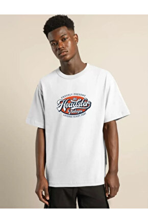 Unisex Baskılı Oversize T-Shirt - Beyaz