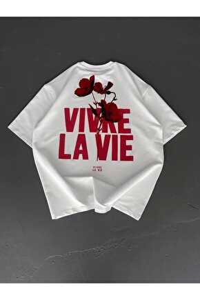 Baskılı Oversize Bisiklet Yaka T-shirt - Beyaz