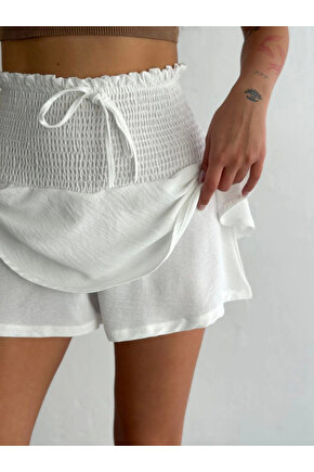Ayrobin Şortlu Etek Beyaz