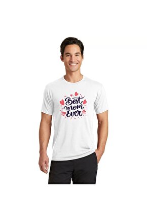 Unisex Bisiklet Yaka Baskılı Oversize T-Shirt - Beyaz