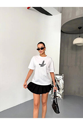 Kısa Kol Baskılı T-shirt - Beyaz