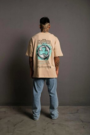 Erkek Sırt Baskılı T-shirt - Bej