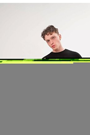 Unisex Bisiklet Yaka Baskılı Oversize T-Shirt - Siyah