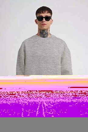 Unisex Biskilet Yaka Üç İplik SweatShirt - Gri