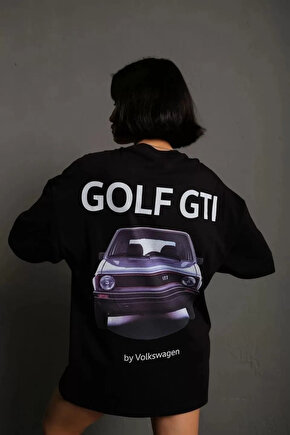 Erkek Sırt Golf Baskılı Oversize T-shirt - Siyah
