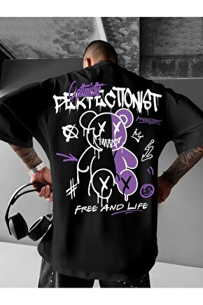 Erkek OversizeGrafik Tişört CAMPBRASTCOOPERATION Kalın Yazı Bisiklet Yaka, Kısa Kol, Kalın Mor ve