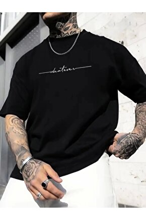 Büyük Beden Erkek Whatever Baskılı Tişört, Oversize Erkekler İçin Yaz Modası Kısa Kollu Tişörtler