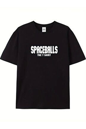 201 Penye Compack SPACEBALLS Erkek Baskılı Oversize Bisiklet Yaka Kısa Kol Yazlık T-shirt - Siyah