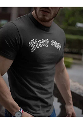 Erkek Bisiklet Yaka Baskılı Oversize T-Shirt - Siyah