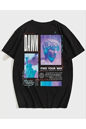 Unisex Baskılı Oversize T-Shirt - Siyah