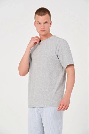 Erkek 241 Düz A Kalite Oversize T-shirt - Gri