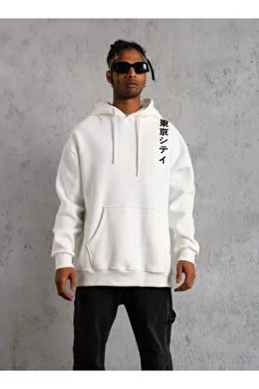 MDB Unisex Kapşonlu Uzun Kol Baskılı weetshirt Beyaz