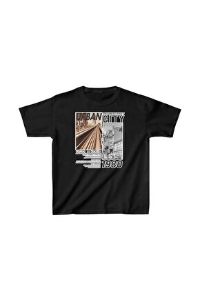 Unisex Çocuk Baskılı T-Shirt - Siyah