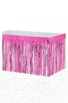 Pembe Metalik Folyo Püskül Masa Eteği 70x400cm