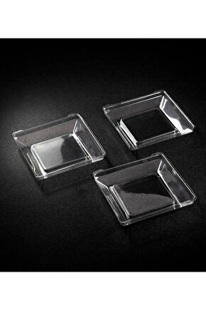 Plastik Kristal Mini Kare Tabak 6x6cm - 50 Adet (1 Paket)