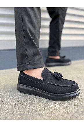 JY154 Blaze Bağcıksız Püsküllü Süet Erkek Günlük Spor Klasik Ayakkabı SST - Siyah