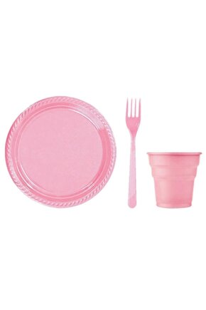 Pembe Plastik Tabak - Bardak - Çatal Seti 25 Kişilik
