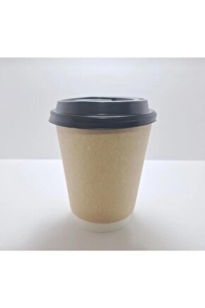 Double Wall Karton Kağıt Bardak Kraft Siyah 8 Oz 240ML Siyah Kapaklı 40 Adet
