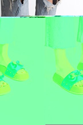 DILA Kalın ve Ortopedik Taban Ayıcıklı Saten Kadın Terlik SKT - Yeşil