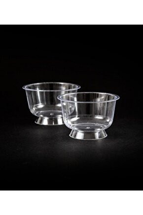 Plastik Kristal Tatlı Kabı Ayaklı 180cc 25 Adet Kullan At