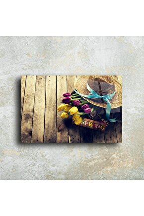 Lale ve Hasır Şapka Temalı Bahar Cam Tablo