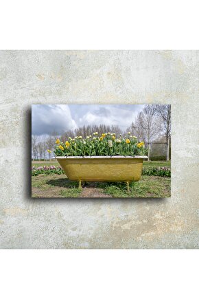 Cam Üzerine Sarı Küvet Çiçek Tablosu