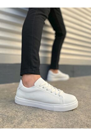 JY122 Mode Bağcıklı Cilt Erkek Günlük Sneaker Ayakkabı CBT - Beyaz