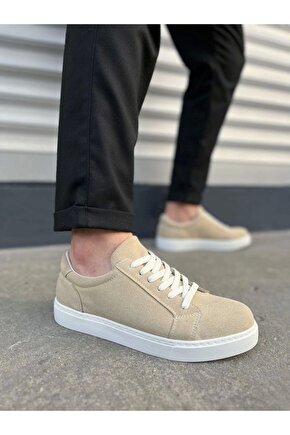JY165 Elite Bağcıklı Süet Erkek Günlük Sneaker Ayakkabı SBT - Krem
