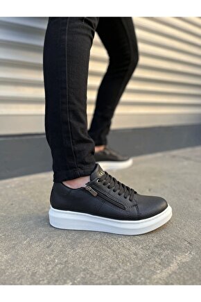 JY155 Warrior Bağcıklı ve Fermuarlı Cilt Erkek Günlük Sneaker Ayakkabı CBT - Siyah