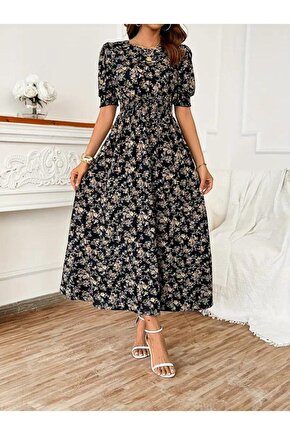 Kadın Yarım Kollu Bisiklet Yaka Kol Ve Bel Gipe Detay Süprem Elbise