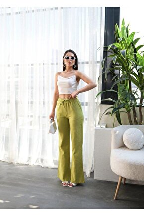 Beli astikli Ve Bağcikli Keten Pantolon