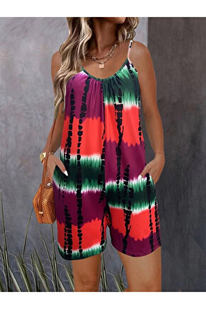 MDB Kadın Ip Askılı Yuvarlak Yaka Cepli Kısa şort Süprem Takım