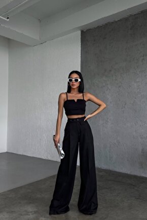 Üç Düğme Detayli Palazzo Pantolon