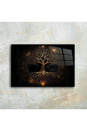 Hayat Ağacı Görseli Cam Tablo Duvar Dekoru 1