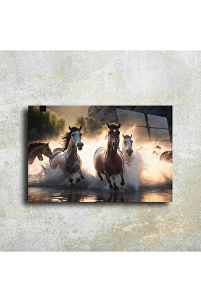 At Temalı Cam Tablo Duvar Dekoru 4