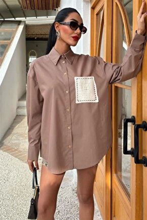 Süzine Cepli Arkası Yırtmaçlı Oversize Gömlek 3420