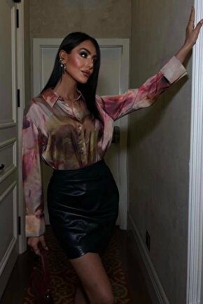 Batik Desenli Saten Gömlek 3445