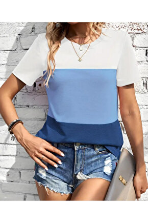 Kadın Kısa Kollu Bisiklet Yaka Salaş Viskon Bluz