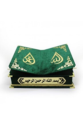 Yeşil Masaüstü Rahle Orta Boy Kadife Kaplı Kuran-ı Kerim Sema