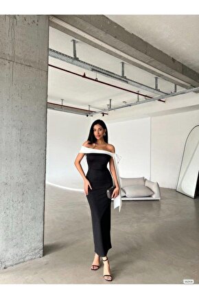 Kadın Madonna Yaka Skuba Krep Kumaş Kurdale Detay Elbise